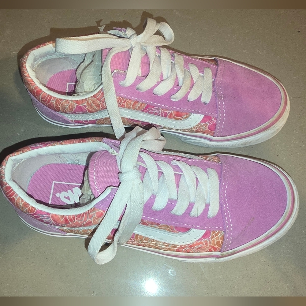 Vans Kids Old School Rose Camo Pink Skate Sneakers Size 2 With Pink Suede